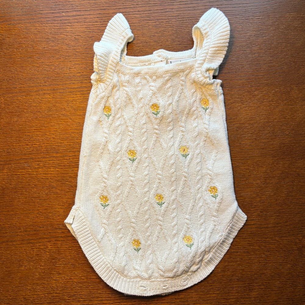 Nicole Miller - %100 Cotton Knit Romper with Yellow Embroidery